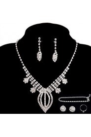 Bridal Wedding Jewelry Sets Crystal Ring Bracelet Necklace Earrings Sets with 2 Pairs of Rhinestone Earrings