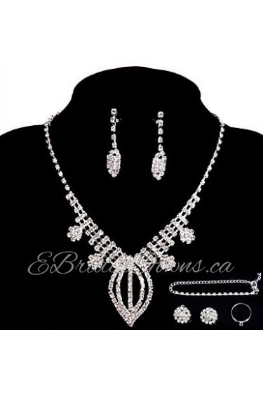 Bridal Wedding Jewelry Sets Crystal Ring Bracelet Necklace Earrings Sets with 2 Pairs of Rhinestone Earrings