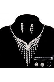 Wedding Party Jewelry Sets Crystal Pendant Necklace Ring Bracelet 2 Pairs of Drop Earrings Stud for Women's Accessories