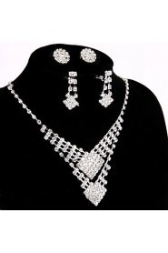 Wedding/Party Jewelry Sets Crystal Pendant Necklace Ring Bracelet Drop Earrings Sets with 2 Pairs of Rhinestone Earrings