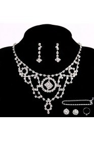 Wedding Necklace Jewelry Sets Party Rhinestone Ring Bracelet Gift with 2 Pairs Earrings for Wedding Dress