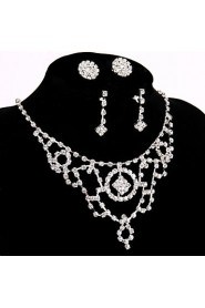 Wedding Necklace Jewelry Sets Party Rhinestone Ring Bracelet Gift with 2 Pairs Earrings for Wedding Dress