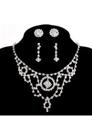 Wedding Necklace Jewelry Sets Party Rhinestone Ring Bracelet Gift with 2 Pairs Earrings for Wedding Dress