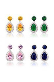 Brass Vermeil Plated With Cubic Zirconia Tear-Shaped Drop Earrings(More Colors)