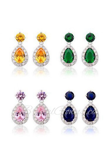 Brass Vermeil Plated With Cubic Zirconia Tear-Shaped Drop Earrings(More Colors)