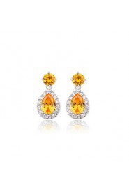 Brass Vermeil Plated With Cubic Zirconia Tear-Shaped Drop Earrings(More Colors)