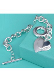 Fashion Sterling Silver Heart Dangle Women's Bracelet