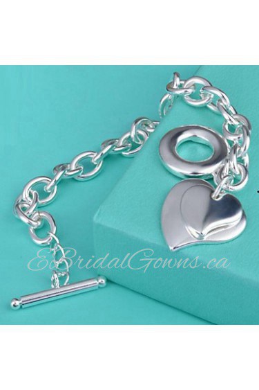 Fashion Sterling Silver Heart Dangle Women's Bracelet