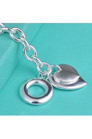 Fashion Sterling Silver Heart Dangle Women's Bracelet