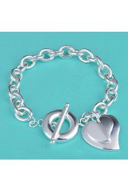 Fashion Sterling Silver Heart Dangle Women's Bracelet