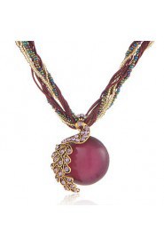 Fashion Peacock Vintage Carving Red Gemstone Pendant Round Necklace