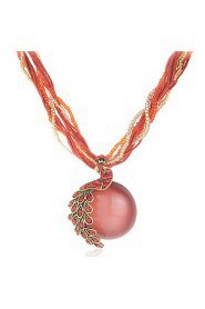 Fashion Peacock Vintage Carving Red Gemstone Pendant Round Necklace