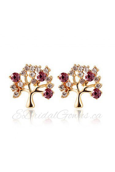 Sweet Shining Fruit Tree Shape Color Diamond Earrings