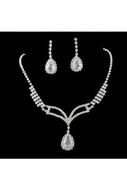 Wedding Bridal Bridesmaid Crystal Necklace Earrings Jewelry Set