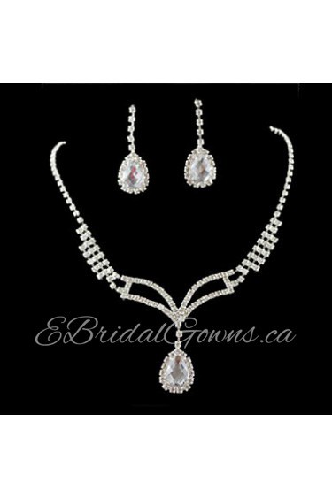 Wedding Bridal Bridesmaid Crystal Necklace Earrings Jewelry Set