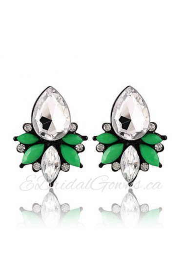 Water Droplets Shape Crystal Fresh And Elegant Green Earrings