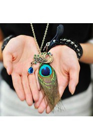 National Wind Retro Peacock Feathers Full Diamond Long Necklace Sweater Chain