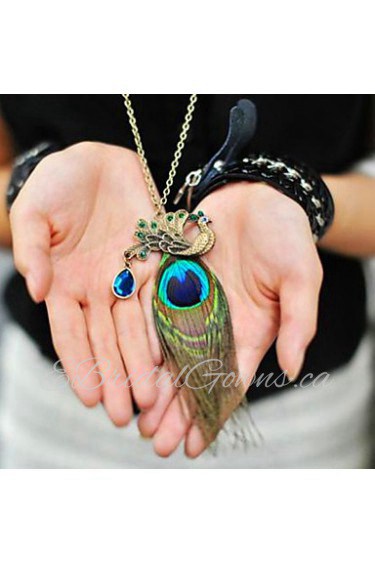 National Wind Retro Peacock Feathers Full Diamond Long Necklace Sweater Chain