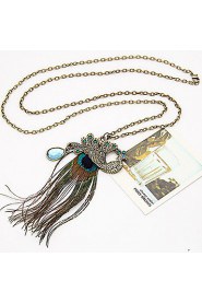 National Wind Retro Peacock Feathers Full Diamond Long Necklace Sweater Chain