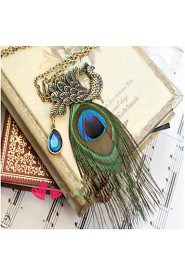 National Wind Retro Peacock Feathers Full Diamond Long Necklace Sweater Chain