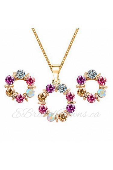 Fashion Temperament Circle Color Rhinestones Necklace Earrings Jewelry Sets