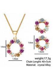 Fashion Temperament Circle Color Rhinestones Necklace Earrings Jewelry Sets