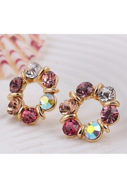 Fashion Temperament Circle Color Rhinestones Necklace Earrings Jewelry Sets