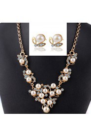 Temperament Butterfly Pearl Treasure Necklace +Earrings Bridal Jewelry