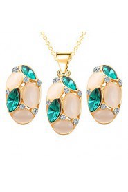 Oval Drops Green Crystal Pendant Exquisite Necklace + Earrings Jewelry Sets