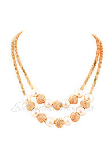 Pearl Metal Ball Double Alloy Necklaces