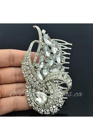 Alloy Clear Rhinestone Women Wedding Prom Flower Girl Leaves Flower Hair Comb