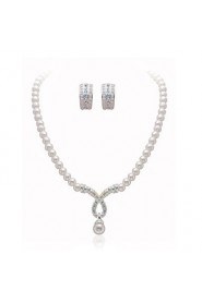 Gorgeous Clear Crystals With Imitation Pearls Wedding Bridal Jewelry Set,Including Necklace And Earrings