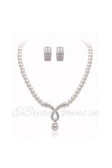 Gorgeous Clear Crystals With Imitation Pearls Wedding Bridal Jewelry Set,Including Necklace And Earrings