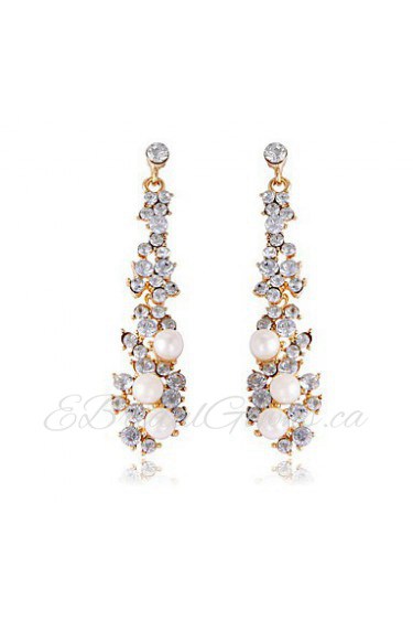 Fashion Classic Luxury Full Rhinestone Long Section Bridal Accessories Pearls Earrings