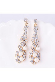 Fashion Classic Luxury Full Rhinestone Long Section Bridal Accessories Pearls Earrings