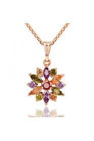 Vintage Multicolored Color Gemstone Flower Pendants Necklaces Clavicle Chain