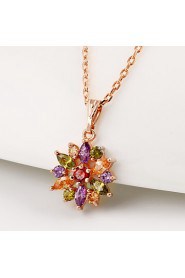 Vintage Multicolored Color Gemstone Flower Pendants Necklaces Clavicle Chain