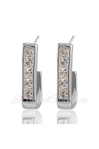 Crystal Square Simple Curved Rhinestones Gold Stud Earrings