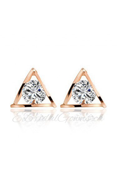 Shine Lovely Hollow Transparent Zircon Gold Triangle Stud Earrings