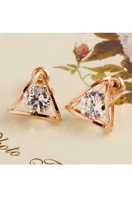 Shine Lovely Hollow Transparent Zircon Gold Triangle Stud Earrings