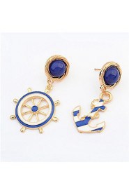 Navy Blue Anchor Earring And Navy Blue Rudder Earring(Navy Blue)(1Pr)