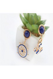 Navy Blue Anchor Earring And Navy Blue Rudder Earring(Navy Blue)(1Pr)