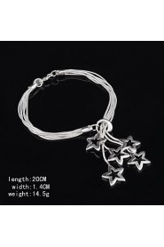 Stylish Sterling Silver Star Dangle Women's Bracelet