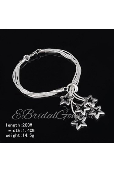 Stylish Sterling Silver Star Dangle Women's Bracelet