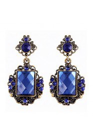 Trend Nifty Decorative Pattern Square Crystal Luxury Vintage Sapphire Earrings