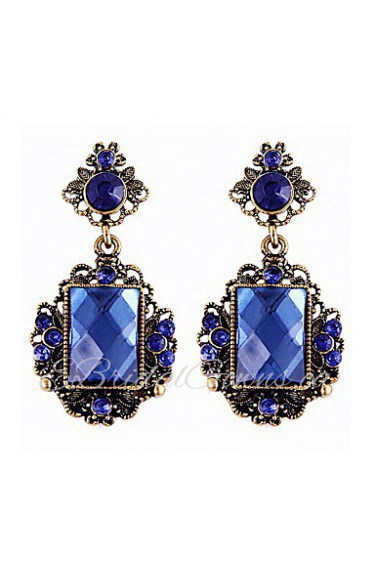 Trend Nifty Decorative Pattern Square Crystal Luxury Vintage Sapphire Earrings