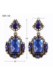 Trend Nifty Decorative Pattern Square Crystal Luxury Vintage Sapphire Earrings