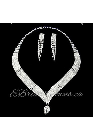 Silver Rhinestone Two Piece Elegent Peach-heart Shape Ladies'Wedding Jewelry Set(45 cm)