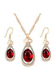 Fashion Temperament Luxury Water Droplets Shape Ruby Luxury Jewelry Sets