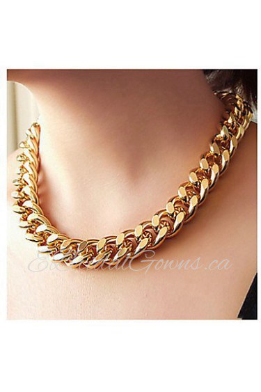 Shiny Light Gold Chunky Aluminium Curb Chain Necklace